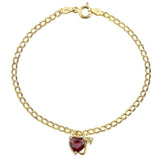 1ct Heart Cut Red Garnet Devil Chain Design Bracelet 14k Yellow Gold Finish