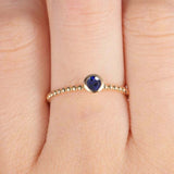 1ct Round Blue Sapphire Bezel Set Beaded Ball Solitaire Ring 14k YellowGold Over