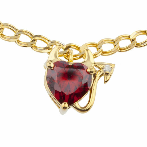 1ct Heart Cut Red Garnet Devil Chain Design Bracelet 14k Yellow Gold Finish