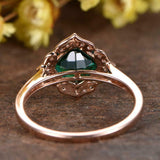 1ct Cushion Cut Green Emerald Engagement Ring Solitaire Floral 14k RoseGold Over