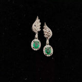 2.8ct Drop Earrings Oval Cut Green Emerald Dangle Leaf 14k White Gold Finish