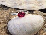 1.2ct Engagement Ring Oval Cut Pink Ruby 4 Prong Solitaire 14k White Gold Finish