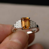 2ct Emerald Yellow Citrine Accent Solitaire Engagement Ring 14k White Gold Over