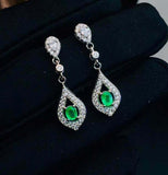 2.3ct Drop Earrings Oval Cut Green Emerald Dangling Halo 14k White Gold Finish