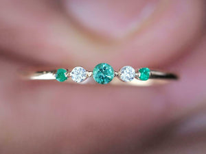 1ct Engagement Ring Round Cut Green Emerald Minimalist 14k Yellow Gold Finish