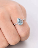 3Ct Pear Cut Blue Aquamarine Diamond Accent Engagement Ring 14K White Gold Over