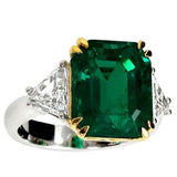 5ct Green Emerald Trillion Accents Trilogy Engagement Ring 14k Dual Gold Finish