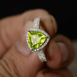 2ct Trillion Cut Green Peridot Halo Promise Engagement Ring 14k WhiteGold Finish