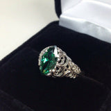 1ct Marquise Cut Green Emerald Wide Filigree Engagement Ring 14k White Gold Over