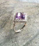 2ct Engagement Ring Asscher Cut Purple Amethyst Diamond Halo 14k White Gold Over