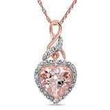 2ct Heart Cut Peach Morganite Diamond Halo Pendant 14k Rose Gold Finish NO CHAIN