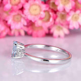 1.3ct Oval Cut Blue Aquamarine Engagement Ring Solitaire 14k White Gold Finish