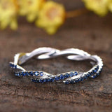 1ct Round Cut Blue Sapphire Infinity Eternity Wedding Band 14k White Gold Finish