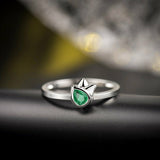 0.5Ct Pear Cut Green Emerald Floral Petite Engagement Ring 14K White Gold Finish