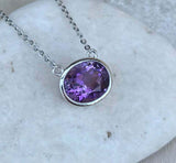 2ct Oval Purple Amethyst Bezel Set Solitaire Pendant Chain 14k White Gold Over