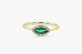 1ct Marquise Green Emerald Halo Minimalist Engagement Ring 14k Yellow Gold Over