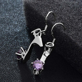 1.5Ct Round Purple Amethyst Women Heels Drop Earrings Girl 14K White Gold Finish