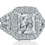 1.86ct Radiant Cut Diamond Engagement Ring Dual Halo Iced 14k White Gold Finish