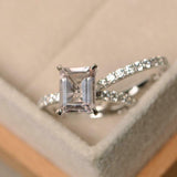 2ct Emerald Cut Peach Morganite Engagement Ring Bridal Set 14k White Gold Finish