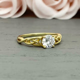 1.2ct Engagement Ring Round Cut Diamond Celtic Solitaire 14k Yellow Gold Finish