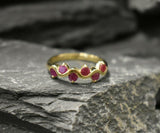 0.6ct Wedding Ring Band Round Cut Pink Ruby Stackable Wave 14k YellowGold Finish