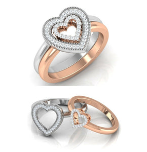 0.5ct Round Cut VVS1 D Diamond 2Heart Engagement Ring 14k White Rose Gold Finish