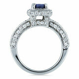 3Ct Round Blue Sapphire Square Diamond Halo Engagement Ring 14K White Gold Over