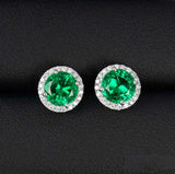 2.1ct Stud Earrings Round Cut Green Emerald Diamond Halo 14k White Gold Finish