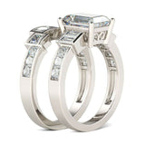 4Ct Emerald Cut Diamond Elegant Bridal Set Engagement Ring 14K White Gold Finish