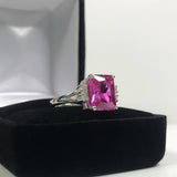 1.7ct Emerald Cut Pink Sapphire Side Diamond Engagement Ring 14k White Gold Over