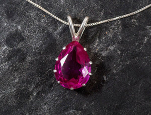 2ct Pink Ruby Pendant Pear Cut Solitaire Women 14k White Gold Finish NO CHAIN