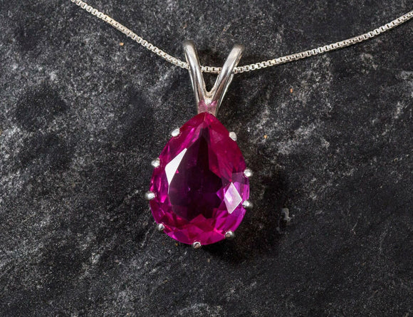 2ct Pink Ruby Pendant Pear Cut Solitaire Women 14k White Gold Finish NO CHAIN