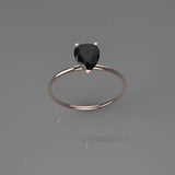 0.75ct Pear Cut Black Diamond Engagement Ring Solitaire Women 14k Rose Gold Over