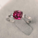 1.5ct Cushion Cut  Ruby Solitaire with Round Accents Ring 14k White Gold Finish