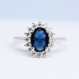 3Ct Oval Cut Blue Sapphire Diamond Floral Solitaire Ring 14k White Gold Finish