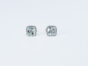 0.6ct Cushion Simulated Aquamarine Solitaire Stud Earrings 14k White Gold Plated