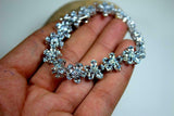 25ct Oval Cut Blue Topaz Flower Women Tennis Bracelet 14k White Gold Finish