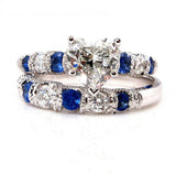 6Ct Heart Cut Diamond Blue Sapphire Bridal Set Vintage Ring 14K White Gold Over