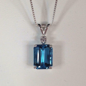 2ct London Blue Topaz Pendant Emerald Solitaire 14k White Gold Finish NO CHAIN