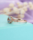 1.2ct Round Blue Aquamarine Engagement Ring Vintage Art Deco 14k Rose Gold Over