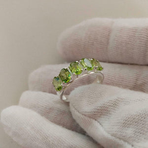 2.6ct Wedding Ring Band Oval Cut Green Peridot Five Stone 14k White Gold Finish