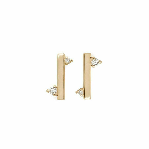 0.15ct Round Cut Diamond Vertical Bar Minimal Stud Earrings 14k Yellow Gold Over