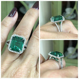 2ct Green Emerald Diamond Split Shank Band Engagement Ring 14k White Gold Finish