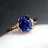 2ct Oval Cut Blue Sapphire Engagement Ring Diamond Accents 14k Rose Gold Finish