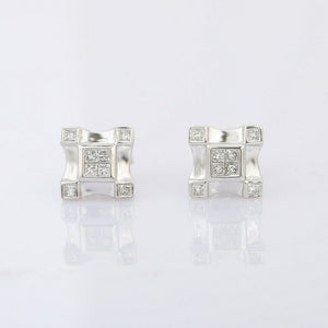 1ct Stud Earrings Princess Cut Diamond Tiled Design 14k White Gold Finish