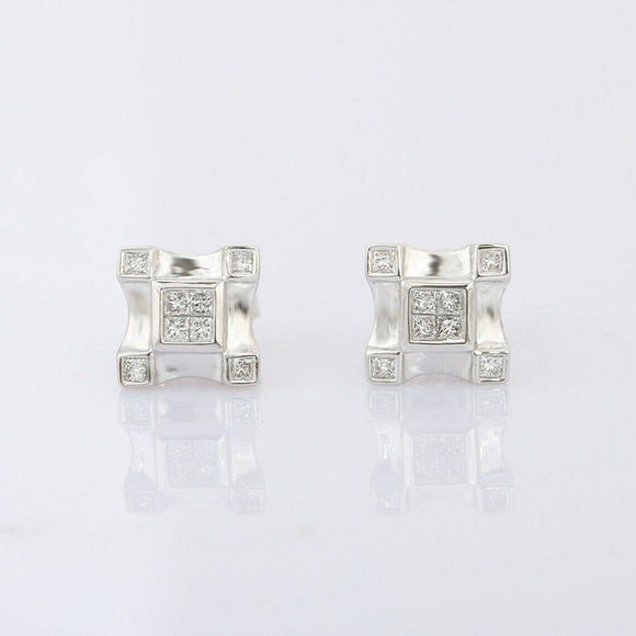 1ct Stud Earrings Princess Cut Diamond Tiled Design 14k White Gold Finish