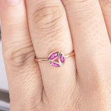 1.2ct Marquise Pink Ruby Engagement Ring 3 Stone Leaf Design 14k Rose Gold Over