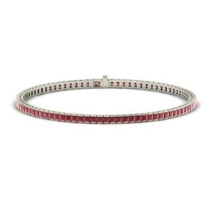 15ct Princess Cut Pink Ruby Slim Elegant Tennis Bracelet 14k White Gold Finish