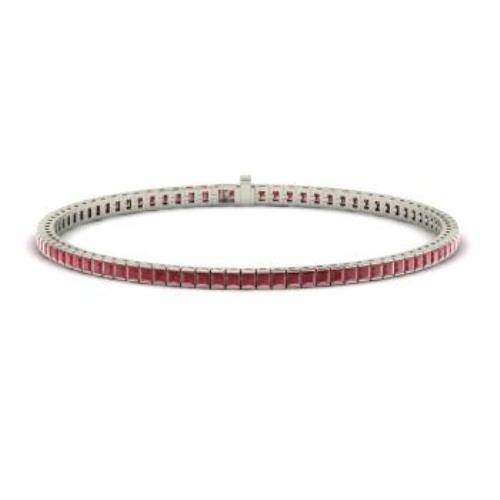 15ct Princess Cut Pink Ruby Slim Elegant Tennis Bracelet 14k White Gold Finish