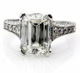 4Ct Emerald Cut Diamond Mligrain Vintage Engagement Ring 14K White Gold Finish